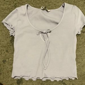 purple cropped tie front shirt